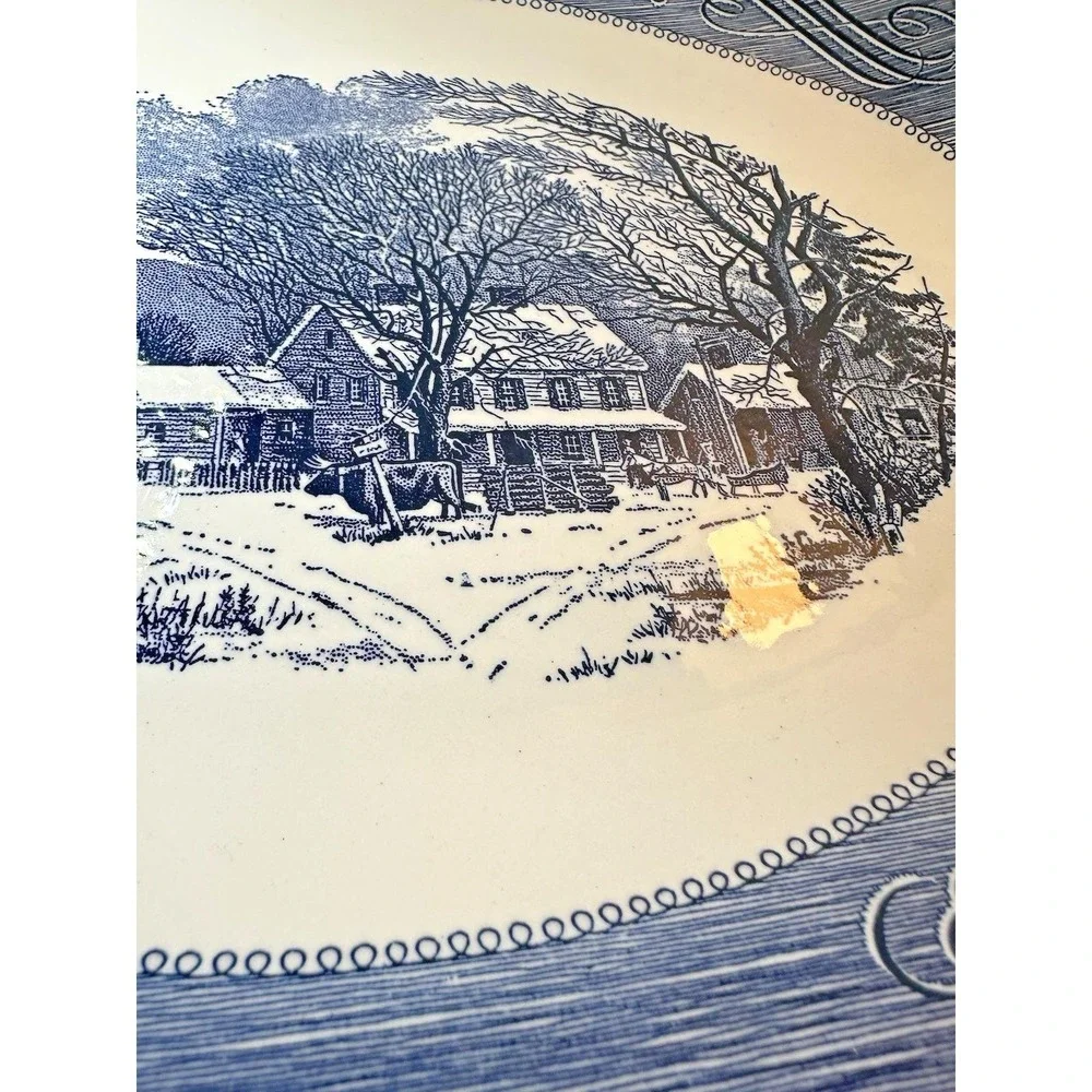 Vintage Royal China Currier and Ives Blue Oval Platter 13